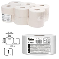 Бумага туалетная 1сл 12рул/уп 200м шир=9,5см натур белый б/перф VEIRO PROFESSIONAL BASIC Т102