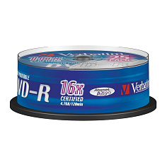 Диск DVD-R VERBATIM 16x 4,7Gb 25шт Cake Box