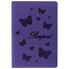 Обложка для паспорта вертик полиуретан STAFF БАБОЧКИ фиолетовая