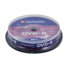 Диск DVD+R VERBATIM 16х 4,7GB 10шт Cake Box