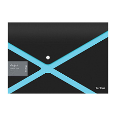 Папка-конверт А4 на кнопке 300мкм BERLINGO XPROJECT черная/голубая