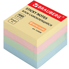 Стикер 51х51мм 400л/уп 4цв BRAUBERG пастель