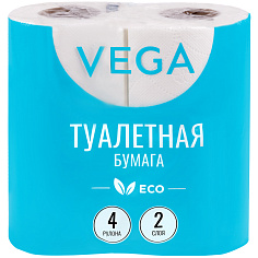 Бумага туалетная 2сл 4шт/уп 15м белая VEGA