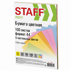 Бумага STAFF PROFIT А4 80г/м2 100л/пач ассорти пастель