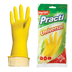 Перчатки латексные M PACLAN PRACTI UNIVERSAL с х/б напылением желтые