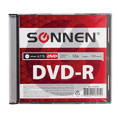 Диск DVD-R SONNEN 16х 4,7GB Slim Case