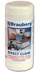 Салфетки для мониторов и оптики в тубе 100шт/уп BRAUBERG EFFECT CLEAN 50 сух+50 влаж