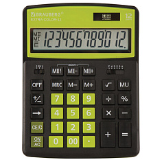 Калькулятор 12 разрядов BRAUBERG EXTRA COLOR-12BKLG настольный черно-салатовый