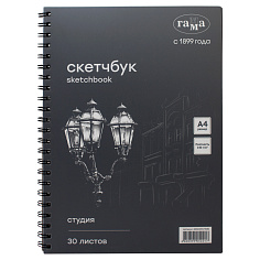 Скетчбук черный блок А4 140г/м2 30л на спирали ГАММА СТУДИЯ