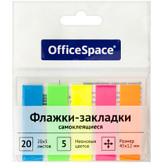 Закладки пластик 12х45мм 5цв по 20л OFFICESPACE неон