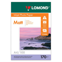 Фотобумага матовая двухсторонняя А4 170г/м2 100л LOMOND 0102006