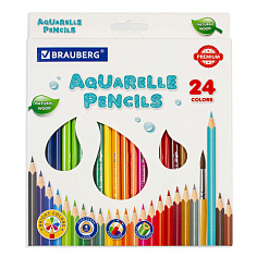 Карандаши аквар 24цв трехгранные заточенные BRAUBERG PREMIUM AQUARELLE