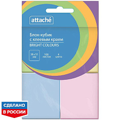 Стикер 38х51мм 4шт по 100л/уп ATTACHE BRIGHT COLOURS пастель