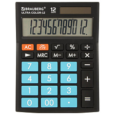 Калькулятор 12 разрядов BRAUBERG ULTRA COLOR-12BKBU настольный черно-голубой