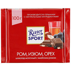 Шоколад RITTER SPORT молочный ром/орех/изюм 100г