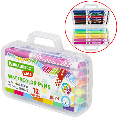 Фломастеры 12цв BRAUBERG KIDS утолщенные в портфельчике