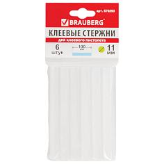 Стержни для клеевого пистолета BRAUBERG 11х100мм 6шт/уп прозрачные