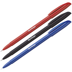 Ручка шарик синяя масляная игол/након 0,5мм BERLINGO METALLIC ассорти