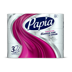 Бумага туалетная 3сл 12шт/уп 16,8м белая PAPIA 5064987