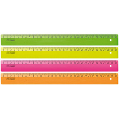 Линейка 30см пластиковая ЛН-31 непрозр неон ассорти
