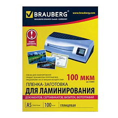 Пленка для ламинирования А5 154х216мм 100мкм 100шт/уп BRAUBERG