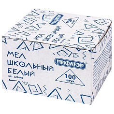 Мел белый 100 шт/уп школьный ПИФАГОР квадратный