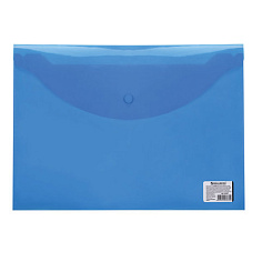 Папка-конверт А4 на кнопке 150мкм BRAUBERG прозрачная синяя