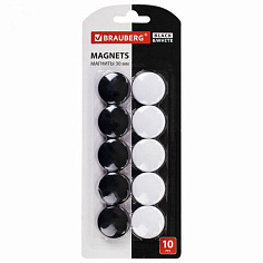Магнит для доски 10шт/уп D-30мм BRAUBERG BLACK&WHITE черные/белые