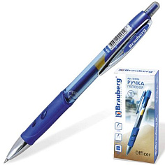 Ручка гелевая автомат BRAUBERG OFFICER 0,5мм рез/упор синяя