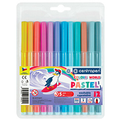 Фломастеры 12цв CENTROPEN COLOR WORLD PASTEL смываемые/вентилируемый колпачок/пастельные 7550/12ТР