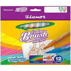 Фломастеры 12цв LUXOR COLOUR BRUSH смываемые кистевидные 6106