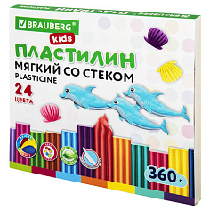 Пластилин 24цв 360гр мягкий восковой со стеком KIDS