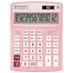 Калькулятор 12 разрядов BRAUBERG EXTRA PASTEL-12PK настольный розовый