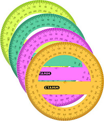 Транспортир 360 град/10см СТАММ флуоресцент ассорти ТР41
