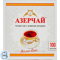 Чай черный АЗЕРЧАЙ БУКЕТ с бергамотом 100 пакетиков