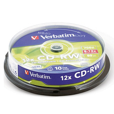 Диск CD-RW VERBATIM 700mb/8-12х 10шт Cake Box